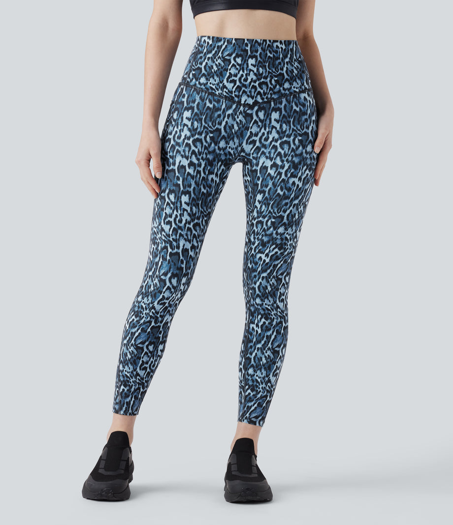 Halara UltraSculpt™ Leopard Print High Waisted Tummy Control Yoga Leggings with Pockets - Black and Blue Leopard