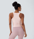 Round Neck Racerback Ruched Yoga Tank Top - Veiled Pink
