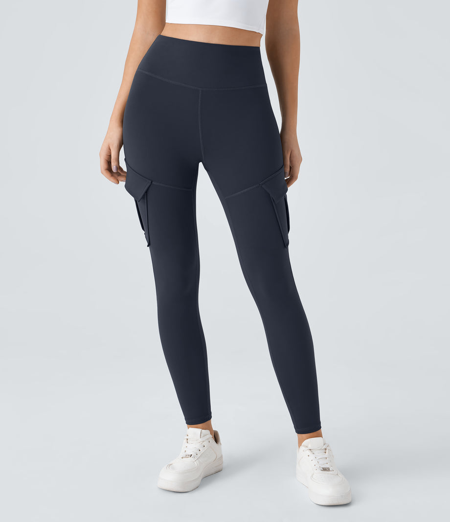 DayStretch High Waisted Cargo Pocket Skinny Yoga Leggings - Midnight Blue