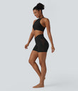 SoftlyZero™ High Waisted Crossover Contrast Lace Pocket Yoga Biker Shorts 5''-UPF50+ - Black