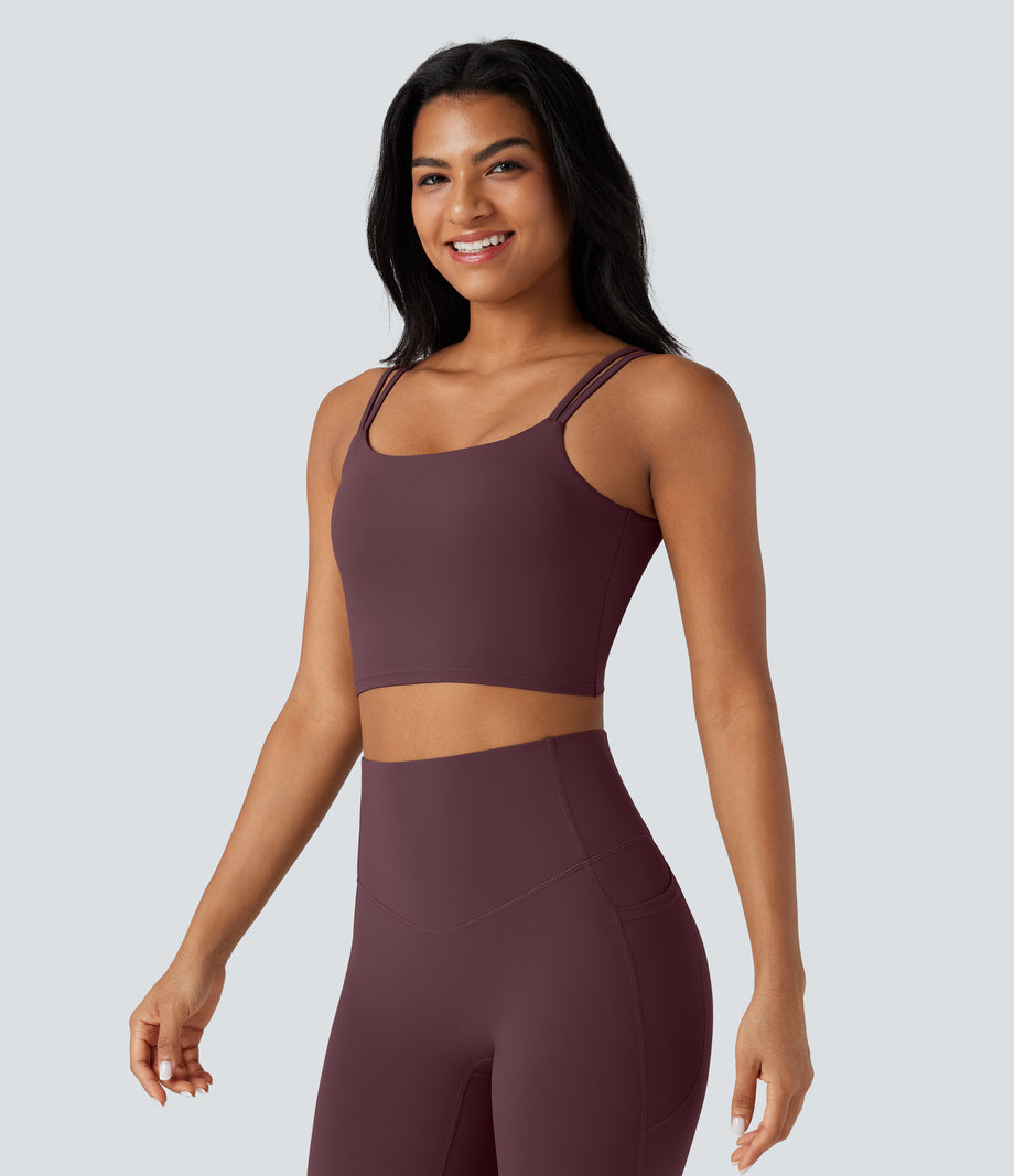 Halara UltraSculpt™ Double Straps Twisted Backless Cropped Yoga Tank Top - Evening Red