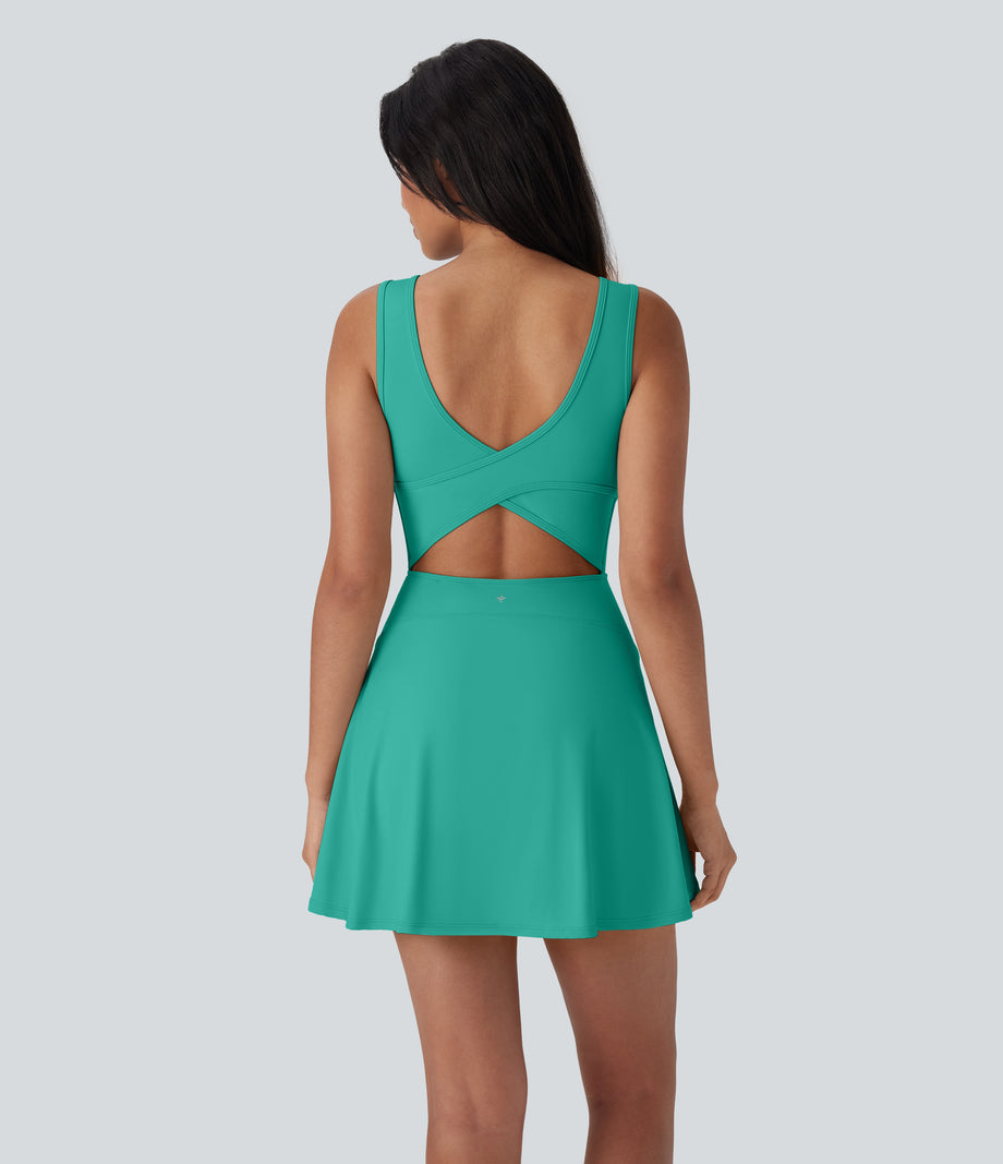 SoftlyZero™ Airy U Neck 2-in-1 Pocket Mini Cool Touch Dance Active Dress-Easy Peezy - Waterfall