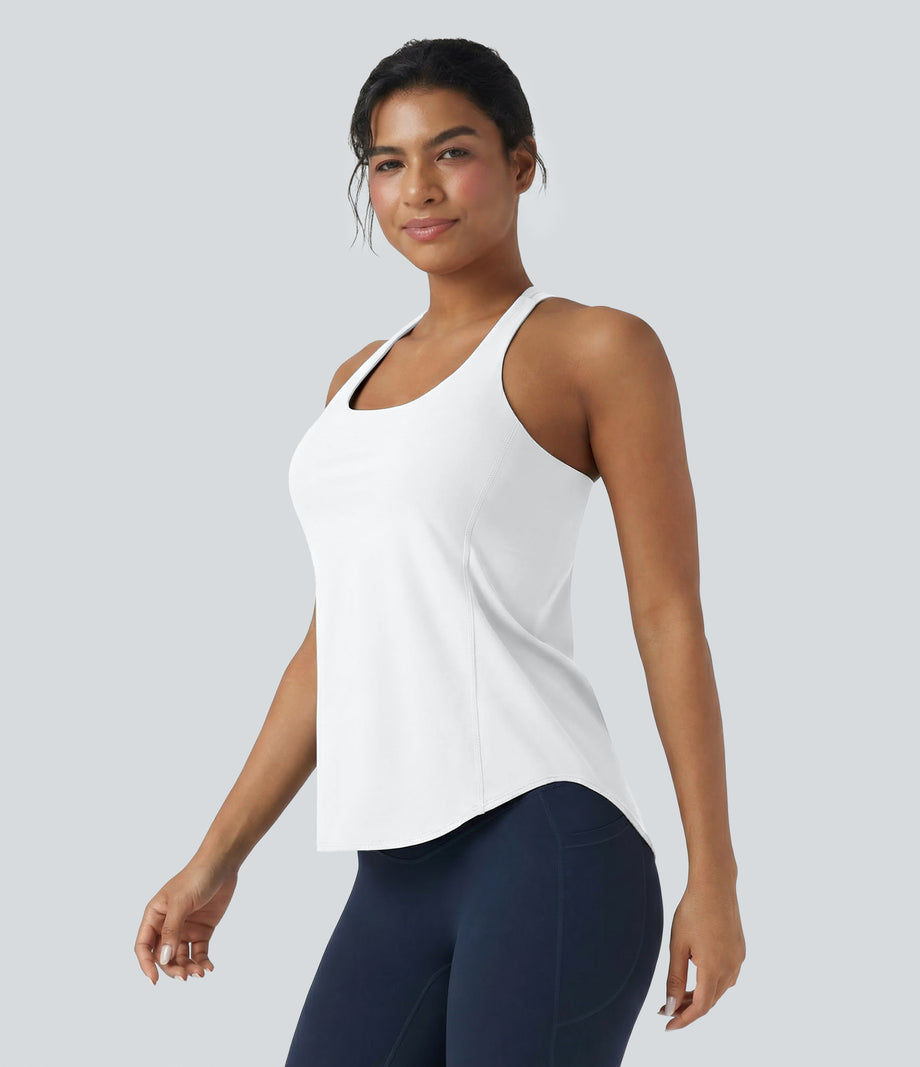 Halara UltraSculpt™ Round Neck Crisscross Back Running Tank Tops DD-F Cups - White