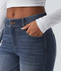 Halara Flex™ Low Rise Zipper Pockets Washed Casual Bootcut Jeans - Paint Blue Denim
