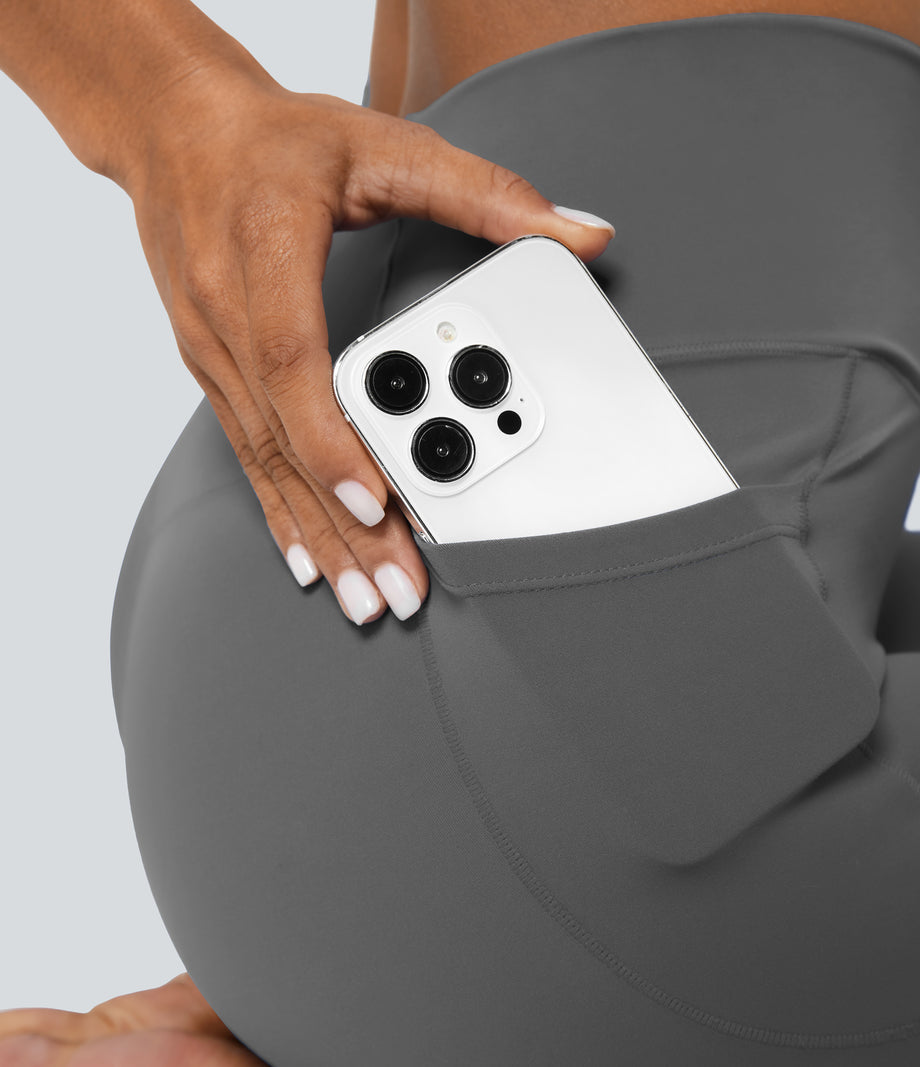 SoftlyZero™ Crossover Pocket Plain Leggings-UPF50+ - Steel Gray
