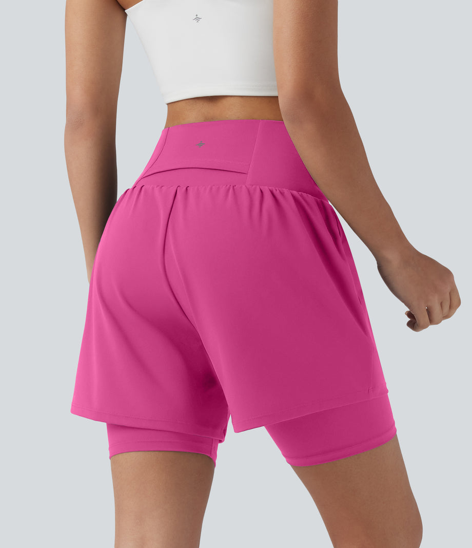 SoftlyZero™ Airy Super High Waisted 2-in-1 Cool Touch Yoga Shorts 7'' with Pockets - Fuchsia Fedora