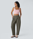Mid Rise Pocket Barrel Leg Baggy Work Pants - Stone Gray