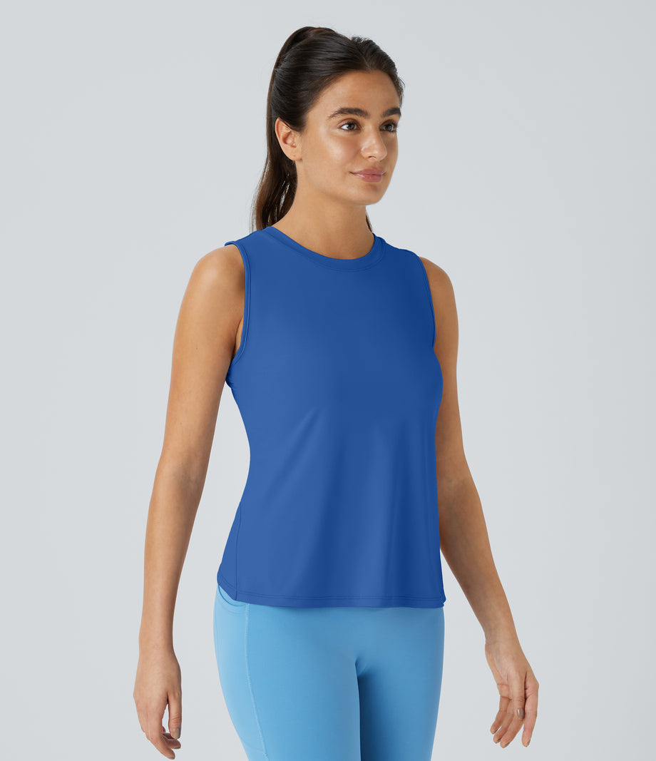 Cut Out Crossover Hem Solid Yoga Tank Top - Nebulas Blue