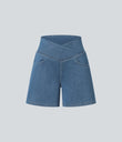 Halara Flex™ Crossover High Waisted Pockets Wide Leg A Line Washed Denim Casual Shorts - Blue Surf Denim