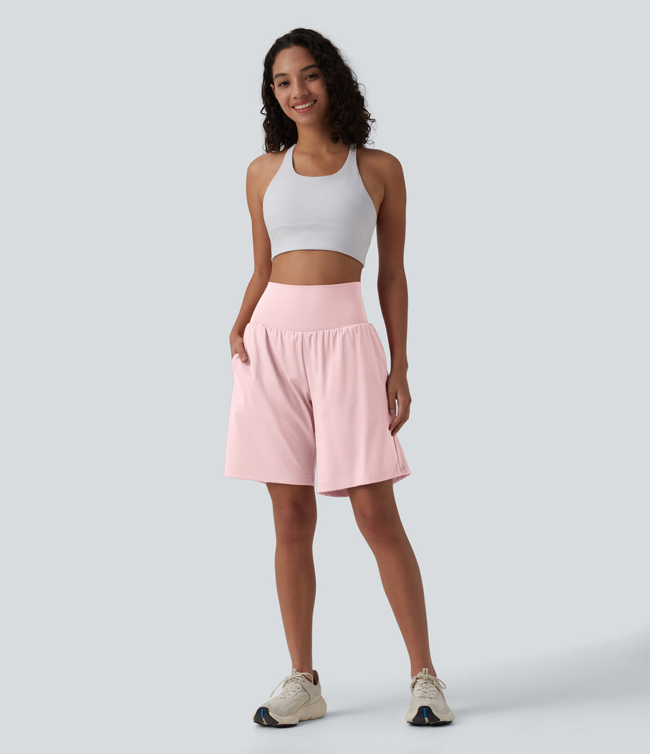 SoftlyZero™ Airy Super High Waisted 2-in-1 Cool Touch Yoga Shorts 9" with Pockets - Primrose Pink