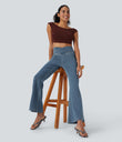 Halara Flex™ High Waisted Crossover Pocket Washed Casual Jeans - Tide Blue Denim