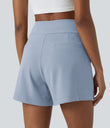 DayStretch High Waisted Work Baggy Shorts 4'' with Pockets - Baby Blue