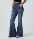 Halara Flex™ High Waisted Crossover Pocket Washed Casual Flare Jeans - Royal Blue Denim