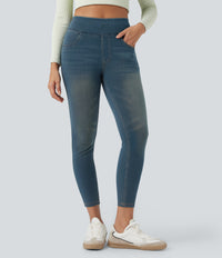 Halara Flex™ High Waisted Pockets Denim Casual Leggings - Cement Blue Denim