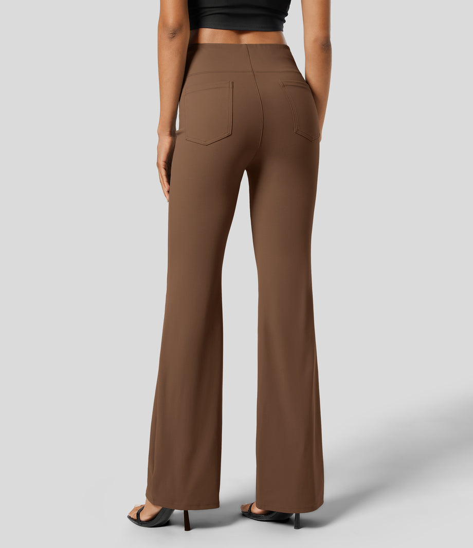 Halara Flex™ High Waisted Back Side Pocket Slight Flare Work Pants - Teak