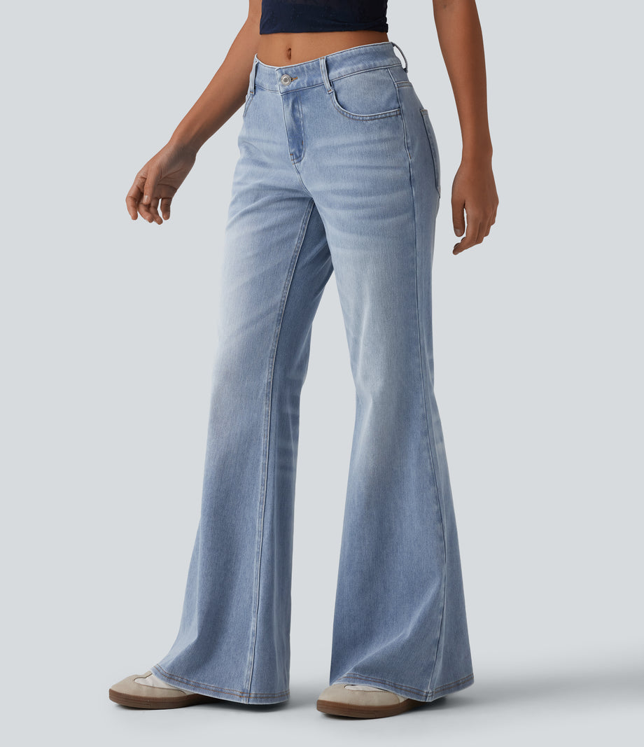 Halara Flex™ Low Rise Flare Washed Casual Jeans with Pockets - Light Blue – Glacier Light Blue