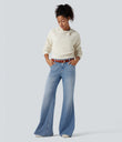 Halara Flex™ Low Rise Flare Washed Casual Jeans with Pockets - Powder Blue Denim