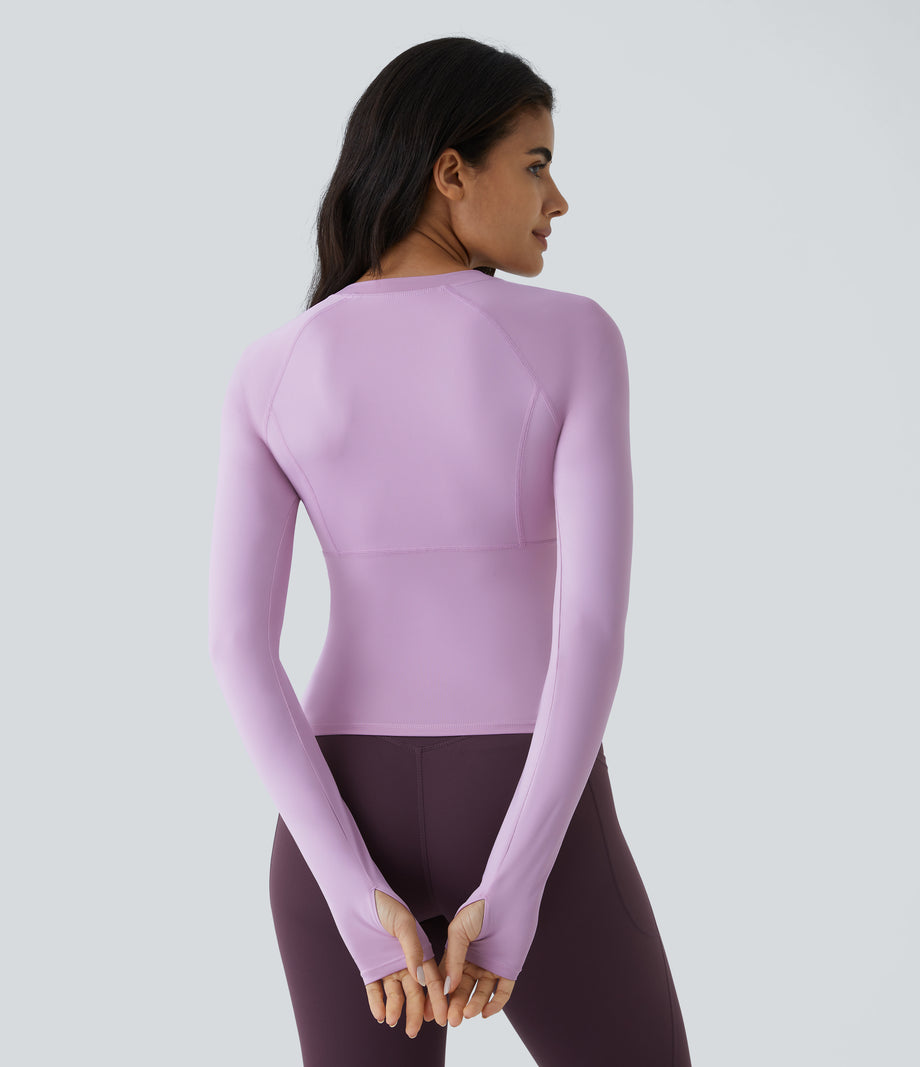 Solid Thumb Hole Yoga Sports Top - Plum Pink Purple