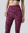 Halara UltraSculpt™ Leopard Print High Waisted Tummy Control Yoga Leggings with Pockets - Black and Fuchsia Leopard Print