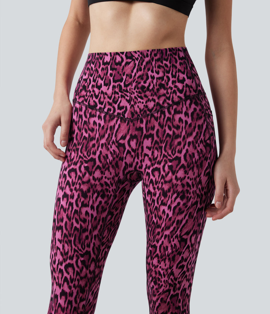 Halara UltraSculpt™ Leopard Print High Waisted Tummy Control Yoga Leggings with Pockets - Black and Fuchsia Leopard Print