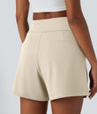 DayStretch High Waisted Work Baggy Shorts 4'' with Pockets - Oat Milk