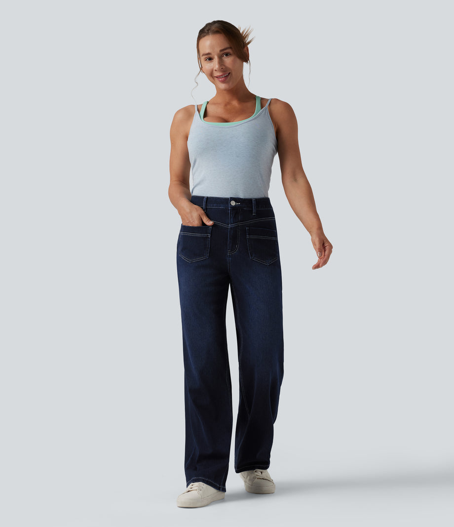 Halara Flex™ Mid Rise Straight Leg Casual Jeans with Pockets - Pageant Blue Denim