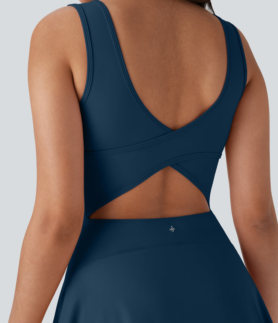 SoftlyZero™ Airy U Neck 2-in-1 Pocket Mini Cool Touch Dance Active Dress - Majolica Blue