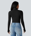 Halara HeatCore Turtleneck Long Sleeve Thumb Hole Casual Warming Top - Black