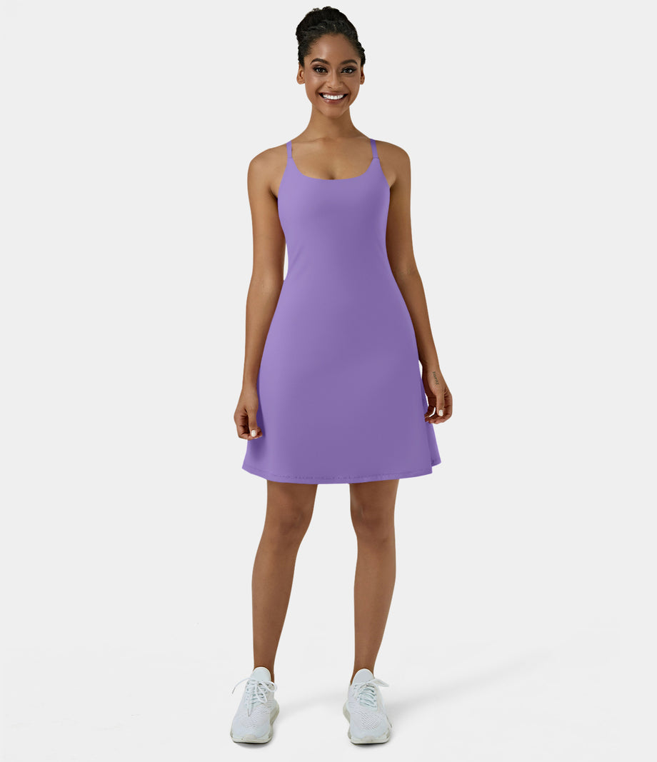 SoftlyZero™ Airy Cut Out 2-in-1 Pocket Cool Touch Longer Active Dress-UPF50+ - Iris Flower Purple