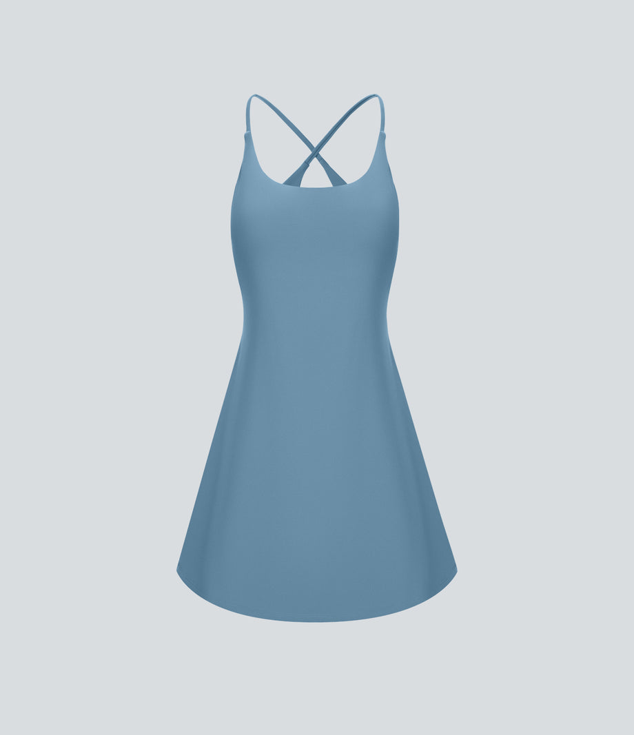 SoftlyZero™ Plush Backless Active Dress - Warm Mid Blue