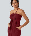 Halter Tie Back Mini Resort Dress with Pockets - Emboldened