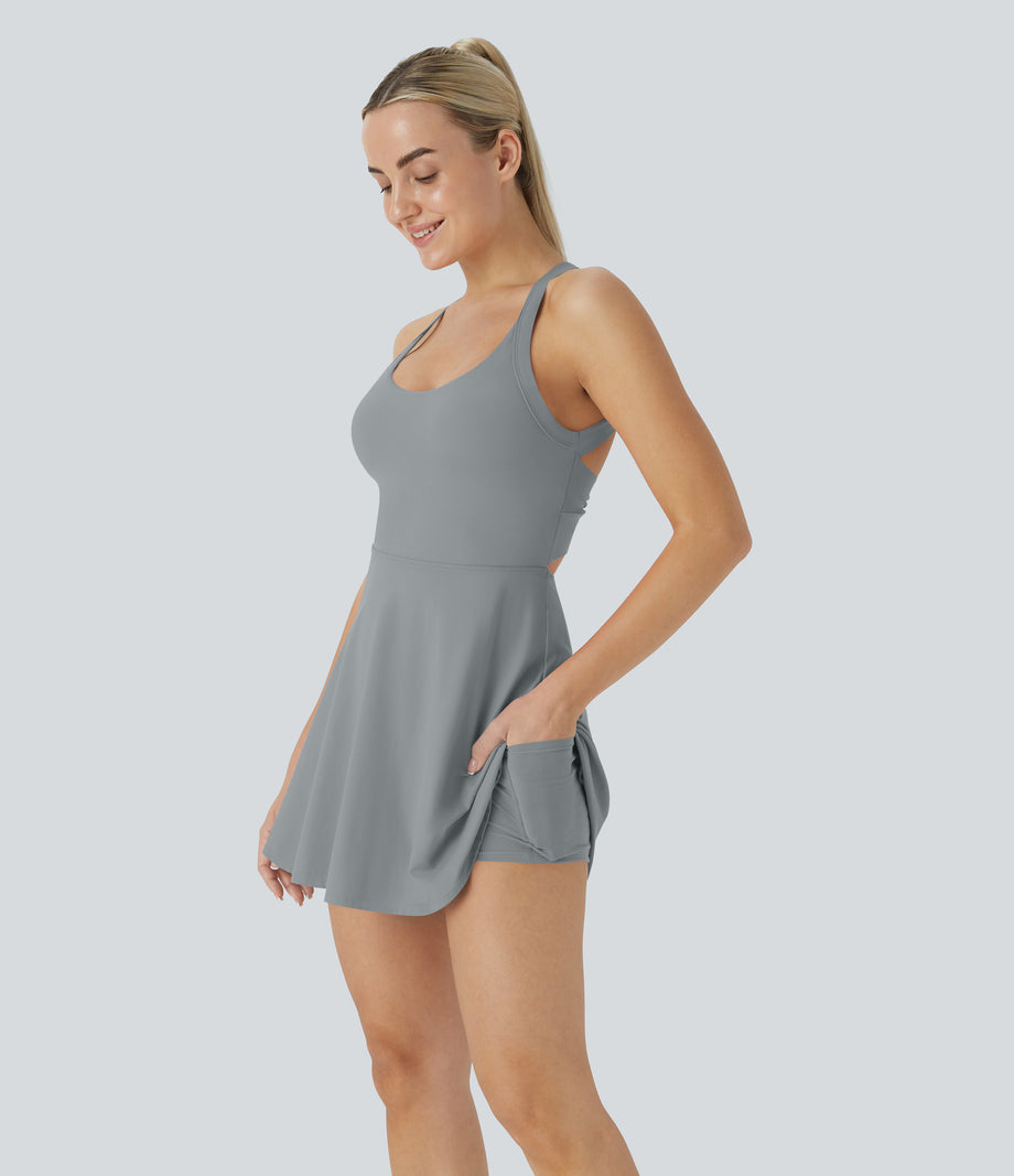SoftlyZero™ Airy Backless Twisted Cool Touch Dance Active Dress-Easy Peezy Edition - Quarry