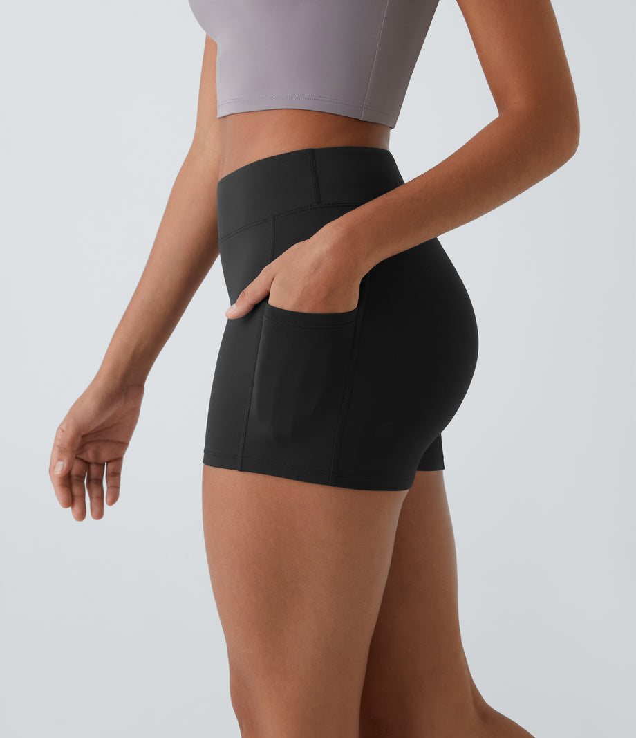 SoftlyZero™ Airy High Waisted Pocket Plain Cool Touch Yoga Shorts 3.5"-UPF50+ - Black