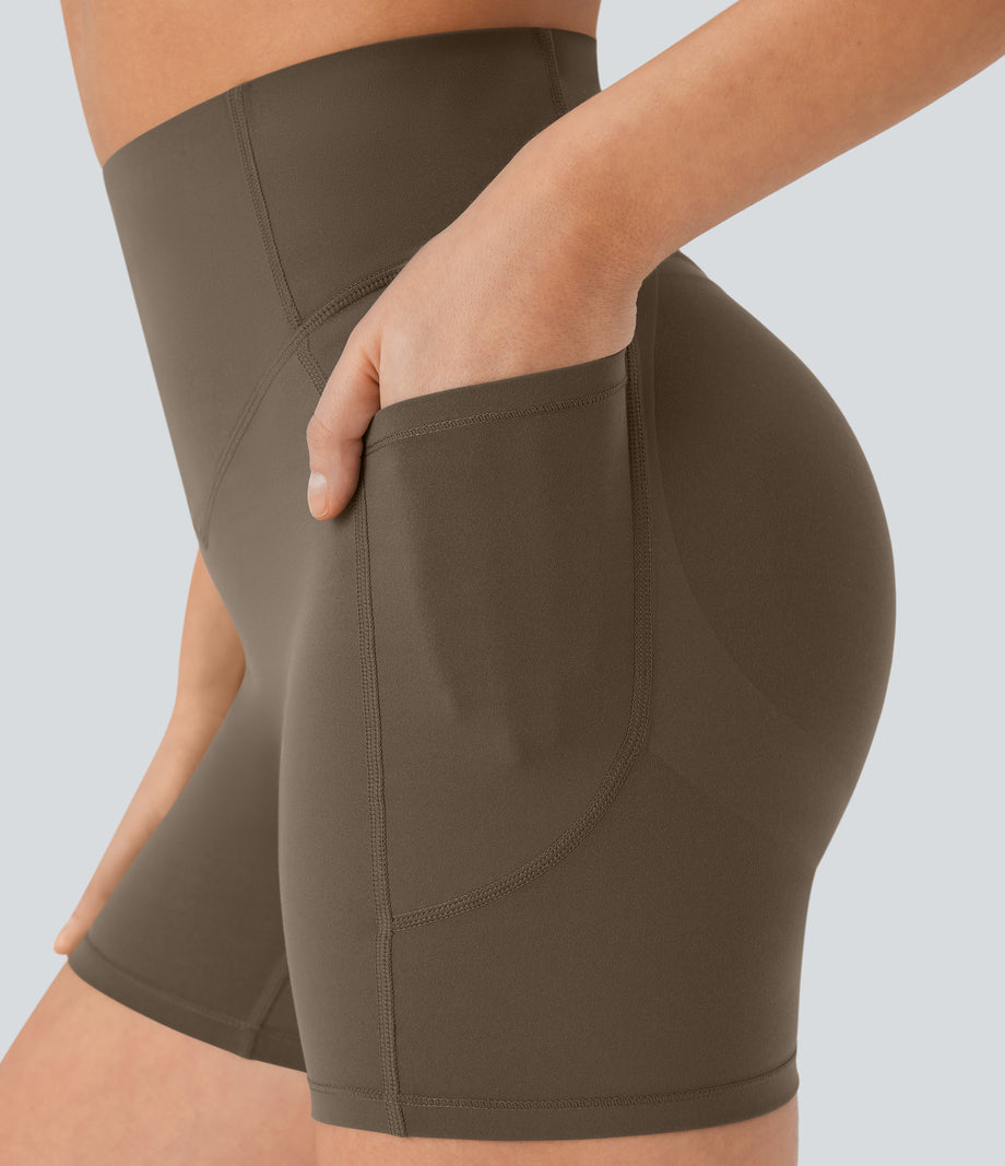 Halara UltraSculpt™ High Waisted Scrunch Butt Lifting Tummy Control Pocket Shaping Workout Biker Shorts 5'' - Thick Earthy Brown
