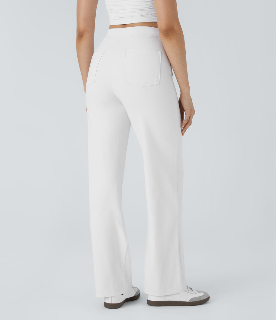 DayStretch High Waisted Pockets Straight Leg Casual Pants - White