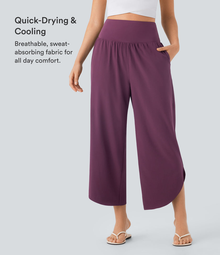 Breezeful™ High Waisted Tummy Control Split Hem Quick Dry Resort Pants with Pockets - Amaranth