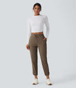 Mid Rise Drawstring Curved Hem Quick Dry Golf Tapered Pants with Pockets-UPF40+ - Shitake