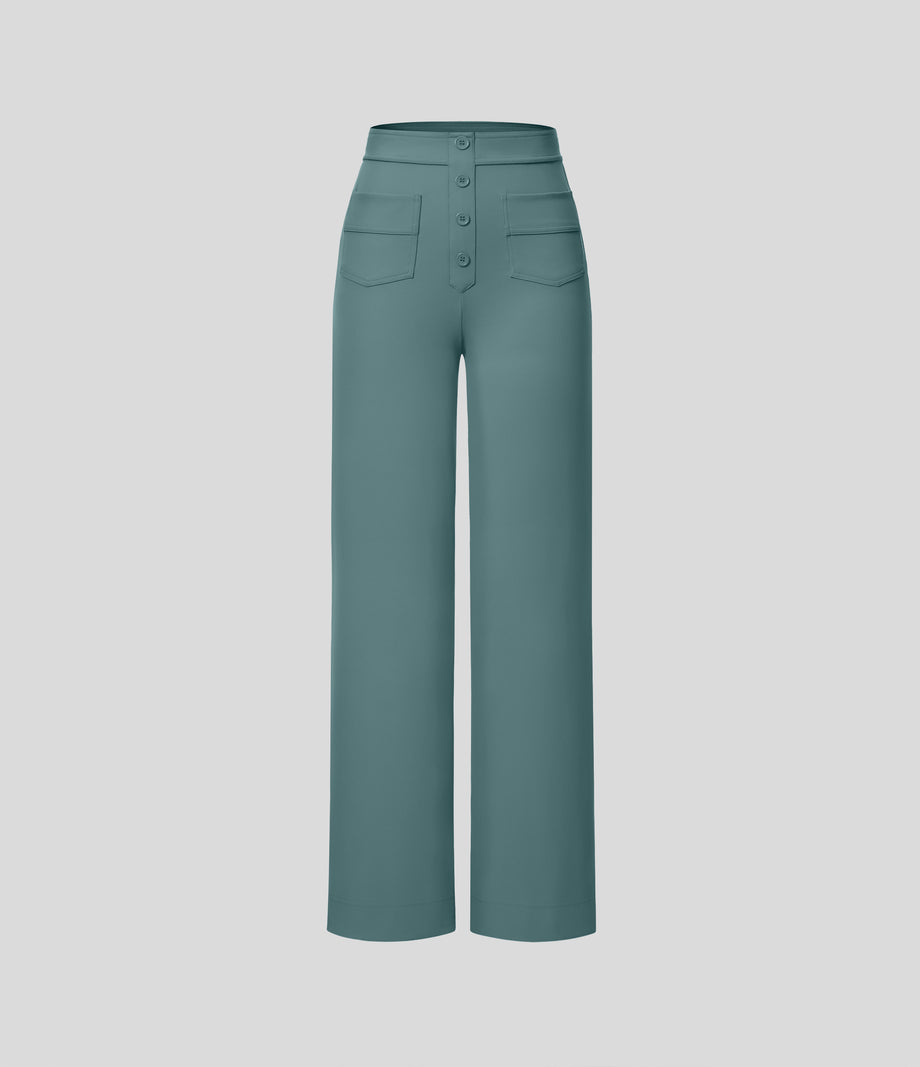 DayStretch High Waisted Pockets Straight Leg Casual Pants - Arctic