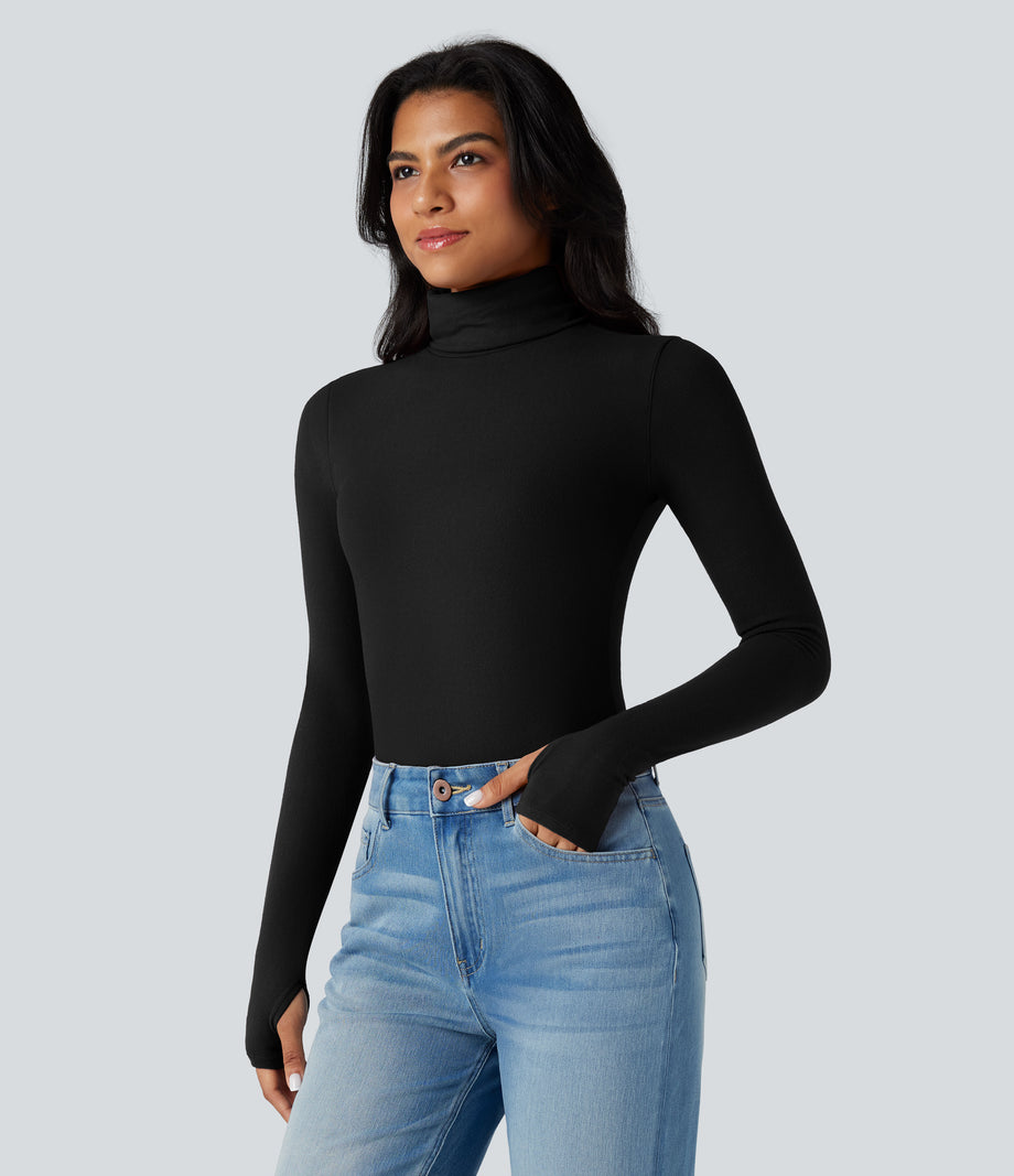 Halara HeatCore Turtleneck Long Sleeve Thumb Hole Casual Warming Top - Black