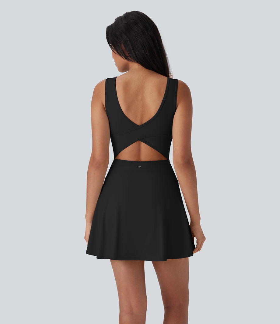 SoftlyZero™ Airy U Neck 2-in-1 Pocket Mini Cool Touch Dance Active Dress-Easy Peezy - Black