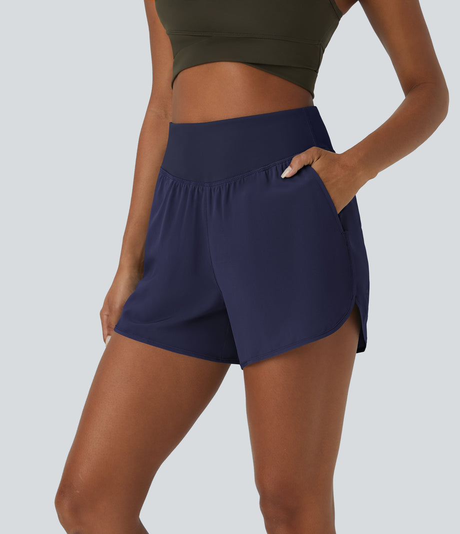 Breezeful™ High Waisted Pocket Quick Dry Casual Shorts 4" - Patriot Blue