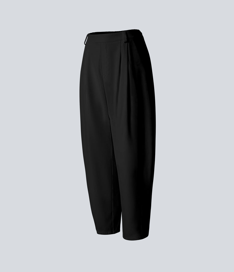 Mid Rise Pocket Barrel Leg Baggy Work Pants - Black