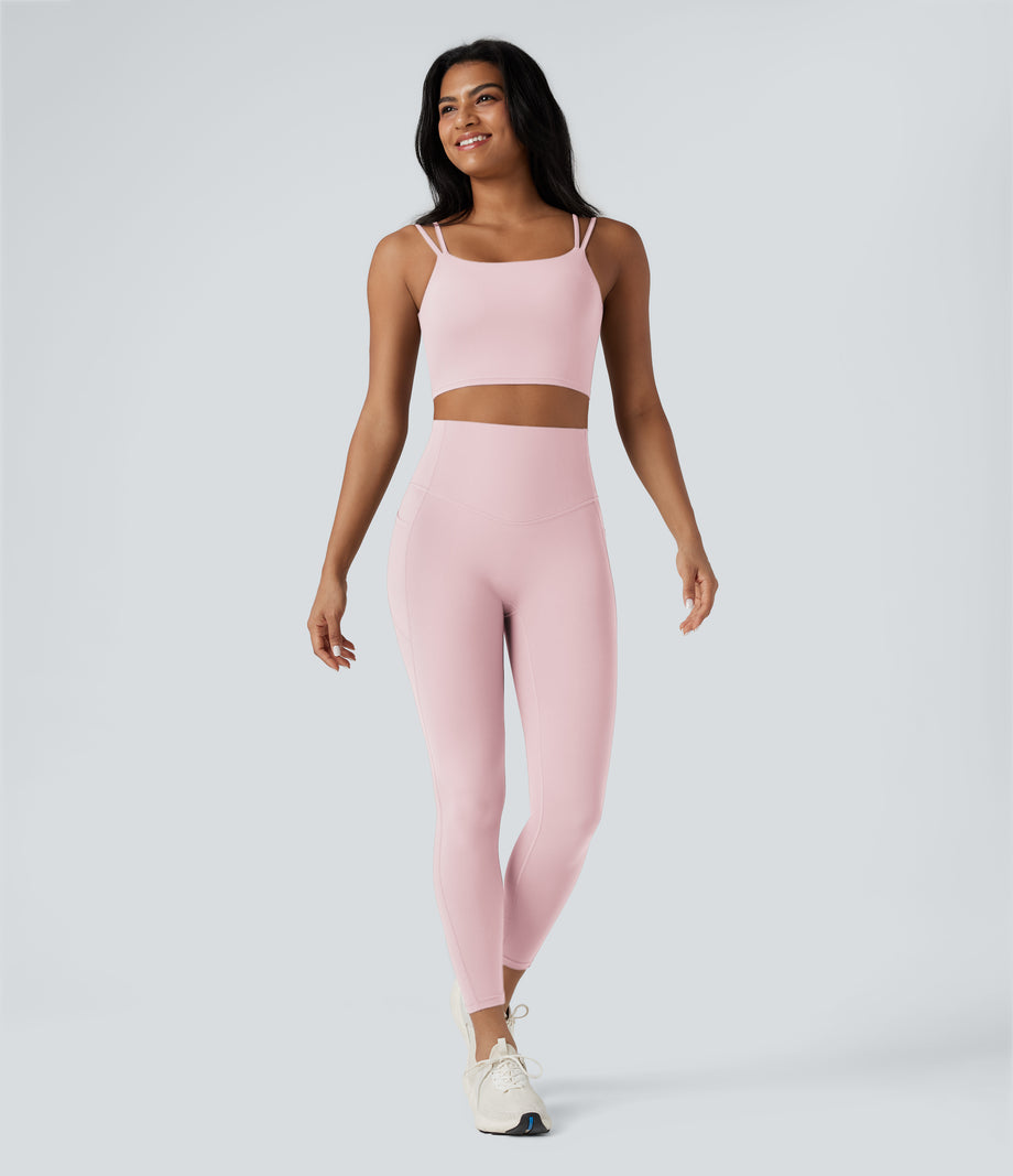 Halara UltraSculpt™ Double Straps Twisted Backless Cropped Yoga Tank Top - Primrose Pink