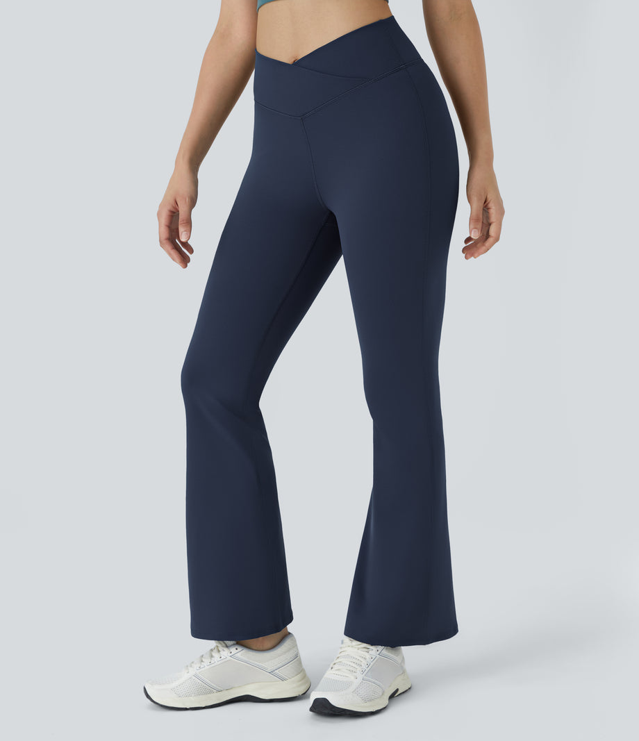 DayStretch High Waisted Crossover Flare Yoga Leggings - Midnight Blue