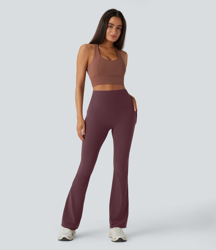 Halara UltraSculpt™ High Waisted Tummy Control Pocket Shaping Yoga Bootcut Leggings - Evening Red