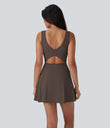 SoftlyZero™ Airy U Neck 2-in-1 Pocket Mini Cool Touch Dance Active Dress-Easy Peezy - Chocolate Martini