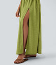Twisted Backless Split Flowy Maxi Resort Dress with Pockets - Soft Meadow Green
