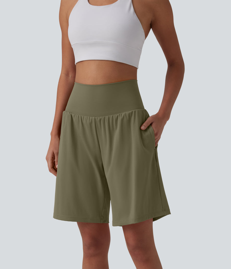 SoftlyZero™ Airy Super High Waisted 2-in-1 Cool Touch Yoga Shorts 9" with Pockets - Withered Green