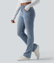 Halara Flex™ Low Rise Zipper Pockets Washed Casual Bootcut Jeans - Sea Blue Denim