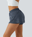 Mid Rise Drawstring Contrast Mesh 2-in-1 Flowy Running Shorts 3'' - Grey Blue